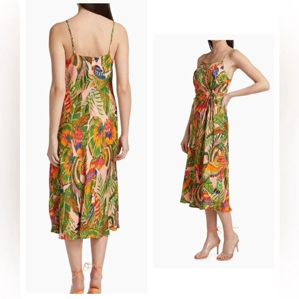 FARM RIO Macaw Leaves Cut-Out Midi Dress Size L $225
